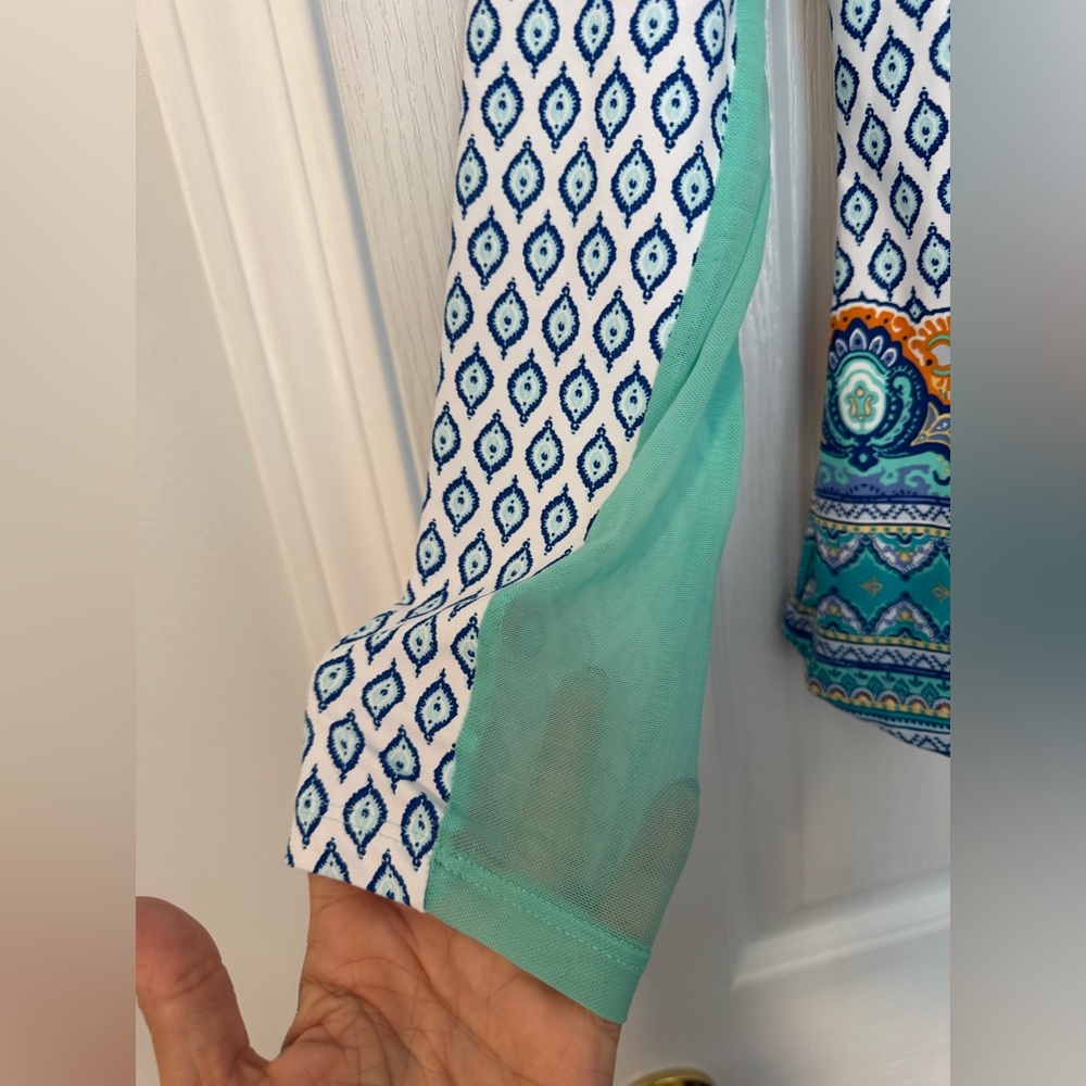 Cabana Life Blue and Green Patterned Long Sleeve Top - Picture 4 of 8
